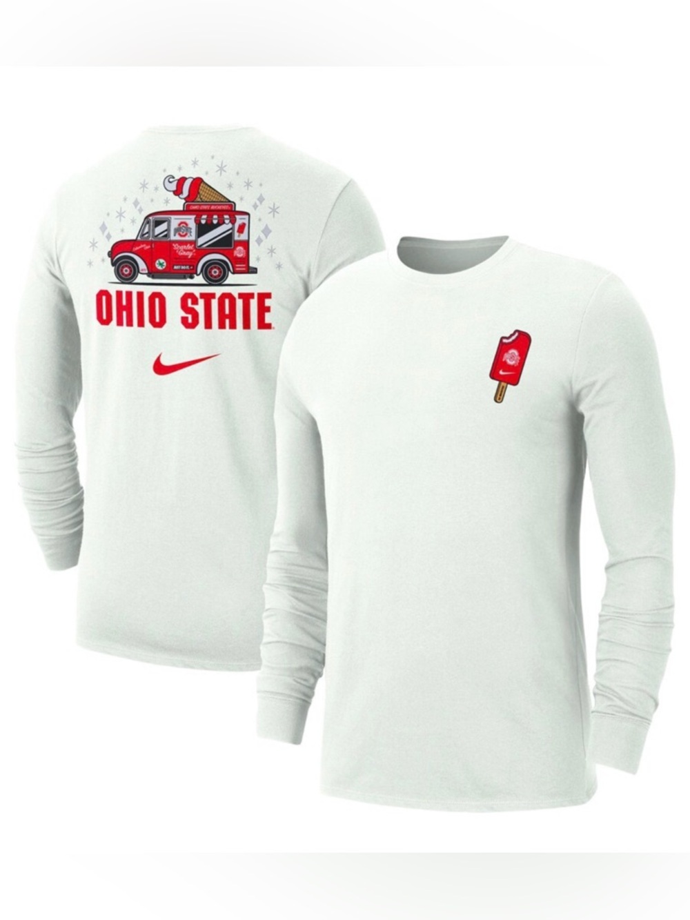 Nike White Long Sleeve Tee with Red Ohio State Graphics